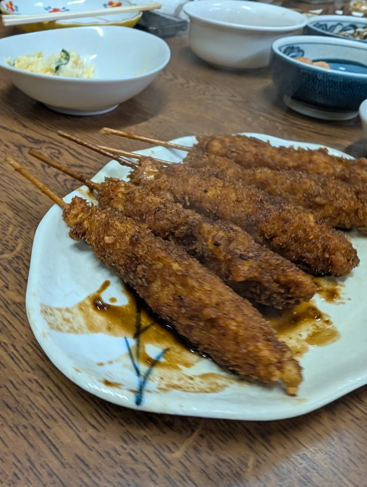 Miso katsu kushikatsu skewers drizzled with thick Hatcho miso sauce